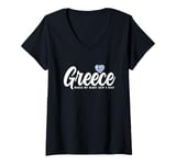 Womens Greek Souvenirs Makes My Heart Skip A Beat I Love Greece V-Neck T-Shirt