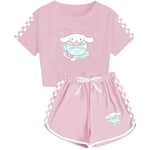 Barn Flickor Pojkar Cinnamoroll Tryckt Kortärmad T-shirt & Shorts Sportkläder Set Pink 140cm