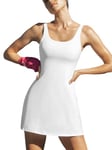 CUPSHE Robe de tennis pour femme avec soutien-gorge intégré et short pour entraînement, golf, sport, sport, exercice sans manches, tenue débardeur, blanc, M