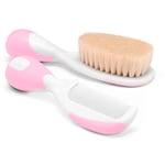 Chicco Ensemble Brosse à Cheveux et Peigne pour Bébé, Brosse à Poils Naturels Doux, Peigne à Bouts Arrondis, Manche Antidérapant, Cadeau de Naissance - Essentiels pour Nouveau-né 0plus Mois, Rose