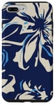 Coque pour iPhone 7 Plus/8 Plus Bleu marine audacieux avec motif floral crème