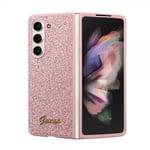 Guess Samsung Galaxy Z Fold 5 Kuori Glitter Flakes Metal Logo Vaaleanpunainen