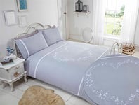 Rapport Home Embroidered Grey Heart Double Duvet Quilt Cover & 2 Pillowcase Bedding