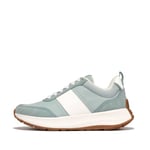 Fitflop Women's F-Mode Flow Fabric/Suede/Leather Flatform Sneakers Shoe, Mint Blue Mix, 6 UK