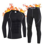 Acfoda Homme Ensemble de sous Vetements Thermiques de Compression sous-Vêtement Thermique Léger et Chaud Respirants Fonctionnel Réchauffants Base Layer Long Underwear Set Noir XXL