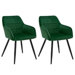 WOLTU Lot de 2 Chaises de Salle à Manger avec accoudoirs, Chaise de Salon Structure en métal et Assise en Velours,Vert Foncé BH93dgn-2