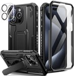 seacosmo Coque iPhone 15 Pro avec Support Intégré, Antichoc Étui [avec Verre Trempé et Caméra Protecteur] 360° Complète Protection Militaire Anti-Chute Résistante Bumper Housse iPhone 15Pro - Noir