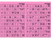 Carton Loto Bingo Plaque de 6 grilles imprimees - Rigide 1 mm, couleur rose