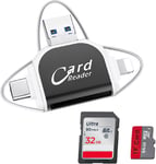 Lecteur de Carte SD Universelle 4 en 1, Lecteur de Carte SD Micro USB, Adaptateur Carte SD, Lecteur de Carte SD/Micro pour Téléphone, Ordinateur, Tablette, Lecteur De Carte Mémoire Externe USB