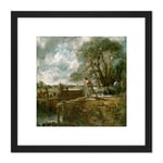 John Constable English Sketch For A Boat Passing A Lock 8X8 Inch Square Wooden Framed Wall Art Print Picture with Mount