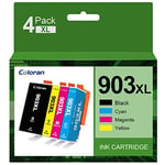 Coloran 903XL 903 Compatible Ink Cartridges Replacement for HP 903 903 XL Ink Cartridges for HP Officejet 6950 6960 for Officejet Pro 6970 6960 All-in-One Printer (Black Cyan Magenta Yellow, 4-Pack)