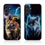 Tveinan 2 Pack Coque pour Samsung Galaxy A15 4G / 5G Etui, Noir Housse Étui de Protection en Silicone TPU Souple, Cover Antichoc Ultra Douce Case avec Motif pour Samsung A15 4G / 5G - Lion & Loup