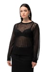 Ulla Popken Femme Grandes Tailles Pull à col Rond et Manches Longues, en Mesh et Maille Fine Noir 54+ 825173100-54+