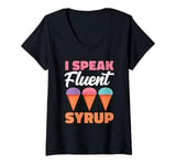 Womens I Speak Fluent Syrup Shaved Ice Fruit Puerto Rico V-Neck T-Shirt