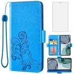 Asuwish Compatible with Motorola Moto G62 5G Wallet Case and Tempered Glass Screen Protector Flip Purse Accessories Wrist Strap Credit Card Holder Stand Cell Phone Cover for G 62 62G Women Men Blue