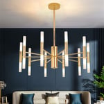 Lustre Sputnik led Moderne en Laiton Doré avec 20 Lumières, Luminaire de Luxe en Forme de Pendant Rond avec Abat-jour en Acrylique Blanc pour Salle à