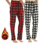 LANBAOSI Lot de 2 Pyjama Homme Hiver à Carreaux Coton Chaud Vêtements de Nuit Pantalon Souple avec Poches