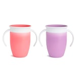 Munchkin Tasse d’Apprentissage Miracle 360, Gobelet Bébé, Enfant, sans BPA avec Poignées, Magique, Antifuites, Compatible Lave-Vaisselle, 6 mois et plus - 207 ml, Lot de 2, Rose/Violet