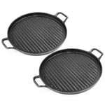 SOGA 2X 28cm Ribbed Cast Iron Frying Pan Skillet Coating Steak Sizzle Platter - Frying Pans - ZPai024BX2