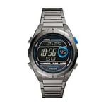 Fossil Montre pour homme Everett Solar Digital, mouvement LED, boîtier en acier inoxydable fumé de 45 mm avec bracelet en acier inoxydable, FS5861