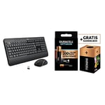 Logitech MK540 Combo Advanced Clavier et Souris sans Fil pour Windows, Clavier Allemand QWERTZ - Noir + Duracell - Nouveau Piles alcalines AA Optimum, 1.5 V LR6 MX1500, Paquet de 4