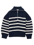 Tommy Hilfiger Pull avec Fermeture Éclair Femme Cardi Stitch 1/2 Zip Col Entonnoir, Multicolore (Desert Sky/Ivory Petal Stripe), 54