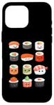 Coque pour iPhone 16 Pro Max Visages de sushis kawaii mignons type japonais de suchi amateur de nourriture