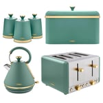 Tower Cavaletto Kettle, Toaster, Bread Bin & Canisters Set (Jade Green)