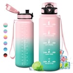 Gourde Sport 1.5L, Grande Gourde Gym, Étanche et Réutilisable, Bouteille d'eau avec Marqueur de Temps et Filtre, sans BPA, Gourde Adulte, l'école, Voyage, Camping, Randonnée, Running, Campeggio