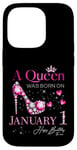 Coque pour iPhone 14 Pro A Queen Was Born on Janvier 1, 1er Janvier Anniversaire