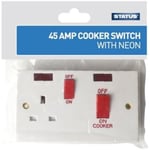 STATUS Cooker Switch with Socket | White 45A 1 Gang Cooker Switch | 2 Neon Light Indicators | S1G45ACSX5 (Package may vary)