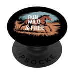 Horse Running Horse Run Free Sign Run Wild Meme Vintage Rétro PopSockets PopGrip Adhésif