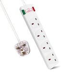 ExtraStar 4 Way Extension Lead with Surge Protection, 13A/250V~ Multi Sockets Power Strips, 3120W Fused UK Plug Wall Mounted Power Socket with 5M Extension Cord-White