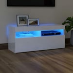 Meuble TV avec lumières LED Banc TV Armoire de rangement Blanc brillant 90x35x40 cm 41633