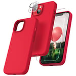 TOCOL 5 in 1 for iPhone 14 Case, with 2 Pack Tempered Glass Screen Protector + 2 Pack Camera Lens Protector, Liquid Silicone Slim Shockproof Cover [Anti-Scratch] [Drop Protection] 6.1 Inch, Red