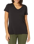 Amazon Essentials T-shirt Tech Extensible à Manches Courtes et Col en V (Disponible en Grande Taille) Femme, Lot de 2, Noir, XL