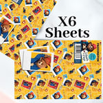 Paddington Bear Lot de 6 feuilles de papier cadeau 6 étiquettes 70 x 50 cm Produit officiel