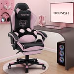 Chaise Gaming Chat Rose Ergonomique Fauteuil Gamer Jeu Bureau Chambre Adulte