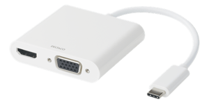 DELTACO – USB-C-telakointiasema, HDMI/VGA/USB-C, 100W, PD 3.0, valkoinen (USBC-HDMI16)