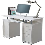 RayGar White Computer Desk With Cabinet and 3 Drawers for Home Office PC Study