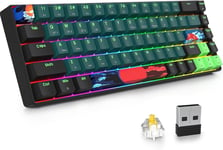 Clavier mécanique sans Fil 65%,Bluetooth 5.0/2.4Ghz/Filaire,68 Touches Clavier Gamer mécanique rétro-éclairé LED RGB,Hot swappable avec Clavier mécanique Switch gateron Yellow(68 Soundwave)