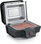 SEVERIN Barbecue électrique connecté via Application Smartphone SEVO SMART CONTROL GT, Gril électrique 3 000 W avec couvercle, Gril de table avec sonde thermique, Noir, PG 8138