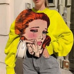 PKYGXZ Dames Dessin animé imprimé T-Shirts à Manches Longues col Rond Pull Bas Femmes Pull Sweat Hauts Cavaliers survêtement