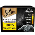 96 X 85g Sheba Fine Flakes Adult Wet Cat Food Pouches Mixed Poultry In Jelly