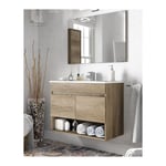 Caesaroo - Meuble de salle de bain suspendu 80 cm couleur Nordik avec miroir Nordik - Avec double colonne et lampe led