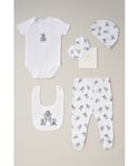 Rock A Bye Baby Unisex White Teddy Bear Print Cotton 6-Piece Gift Set - Size 3-6M