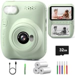 Hangrui Kids Camera, 3.0'' Kids Camera Instant Print,1080P Kids Instant Print Camera with 32G Card and Printing Paper, Instant Camera for Kids with 5 Color Pens, Gift Toy for Girls Boys 3-12 Years Old