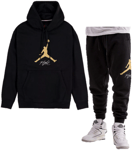 Nike Jordan Tracksuit Black Pullover Hoodie Joggers Black Gold Tracksuit Set