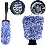 Brosse à Jante Gant de Lavage de Voiture, La Brosse de Nettoyage de Jante en Microfibre élimine la Saleté Tenace sans Effort pour Nettoyer Le lit de