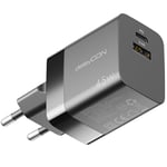 deleyCON Chargeur USB A et C (2 Ports - Chargeur Rapide Compact 45W) Alimentation USB pour iPhone 16/15/14/13 Galaxy S24/S23 Pixel Téléphone Mobile iPad Tablette Ordinateur Portable Notebook - Noir